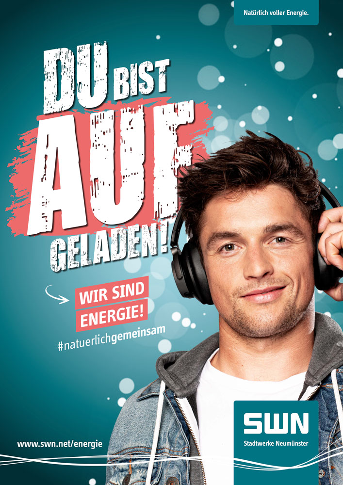 Bevis, Fotograf in Kiel. Werbekampagne für SWN. Mann mit Kopfhörern.